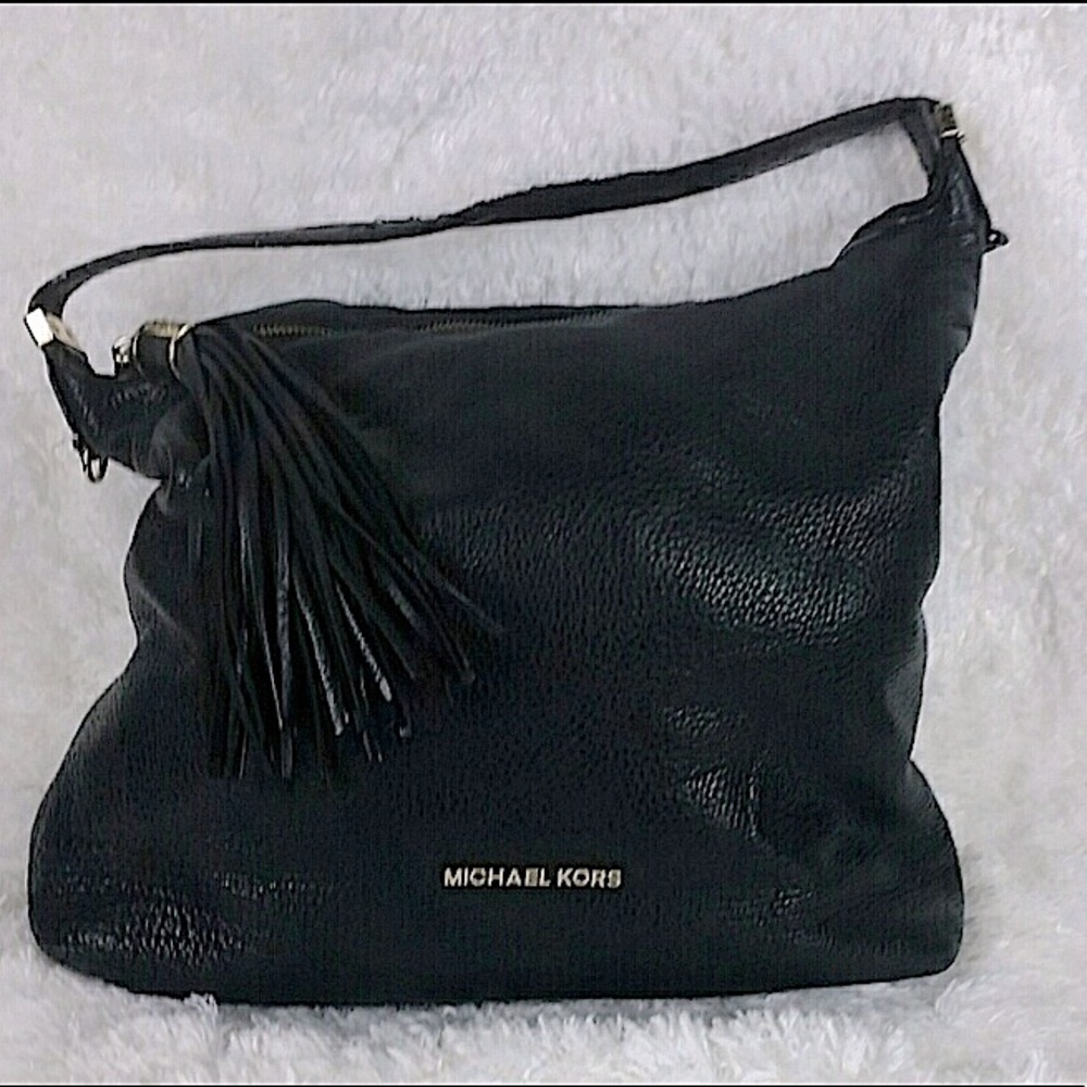 Michael Kors Black Leather Tassle Hobo shoulder bag